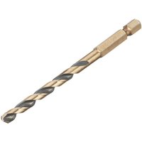 Dewalt Black&Gold 5.5mm hex shank drill bit with spiral flutes and gold finish.