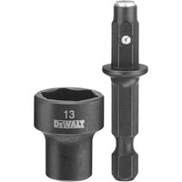 DeWalt Cleanable Impact Nut Driver, black with hexagonal socket and detachable shaft, marked with "13" and DeWalt logo.
