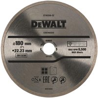 DeWalt Continuous Rim Diamond Blade, silver, 180mm diameter, with central hole and printed specifications.