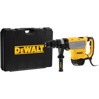 Yellow and black DeWalt SDS MAX hammer drill with side handle, shown with black carrying case.