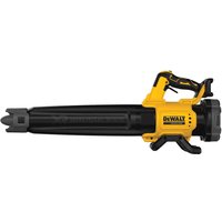Yellow and black DeWalt cordless blower with ergonomic handle and axial fan design.