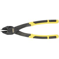 Black and yellow DeWalt diagonal cutting demolition pliers with rubber grips and angled cutting edges.