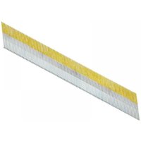 Dewalt 15 gauge galvanized finish nails, 50mm length, silver with yellow strip, arranged in a strip, pack of 4000.