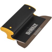 Black and yellow DeWalt drywall skimmer with a 10-inch stainless steel blade and ergonomic handle.