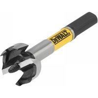 Dewalt self-feed drill bit 51mm, silver with black cutting edges, yellow label, and hexagonal shank.