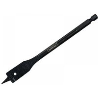 Black Dewalt flatwood drill bit, 18x152mm, with sharp spade tip and hex shank, branded with Dewalt logo.