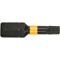 Black Dewalt impact torsion bit Tx20 with yellow band, 25mm length, pack of 5.
