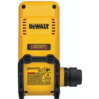 Yellow DeWalt SDS+ Dust Evacuator with black fittings, vented top, and bold logo on the front.