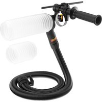 Black DeWalt SDS+ dust collector set with flexible hose, ergonomic handle, and transparent dust chamber.