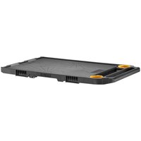 Black DeWalt Tough System V2 work top with yellow accents, flat rectangular surface, and integrated handle.
