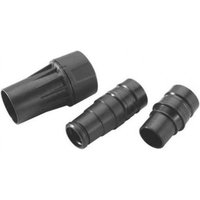 Black DEWALT DWV9210 dust connection kit with three tapered plastic adapters for woodworking.