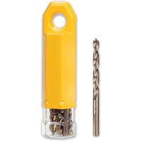 Yellow case of DeWalt Extreme HSS-G metal drill bits with visible spiral design, single bit displayed outside.