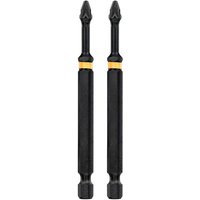 Black DeWalt Extreme Impact Torsion Pozi Screwdriver Bit with yellow band and hexagonal base, set of two.