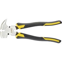 DeWalt fencing pliers with black and yellow handles, curved claw, and wire cutter.