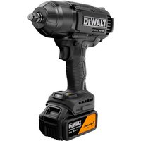 Black DeWalt cordless impact wrench with yellow accents, 18V lithium battery, ergonomic grip, and high torque design.