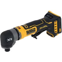 Black and yellow DeWalt right angle die grinder, compact design, 18V, XR branding, ergonomic grip, without battery.