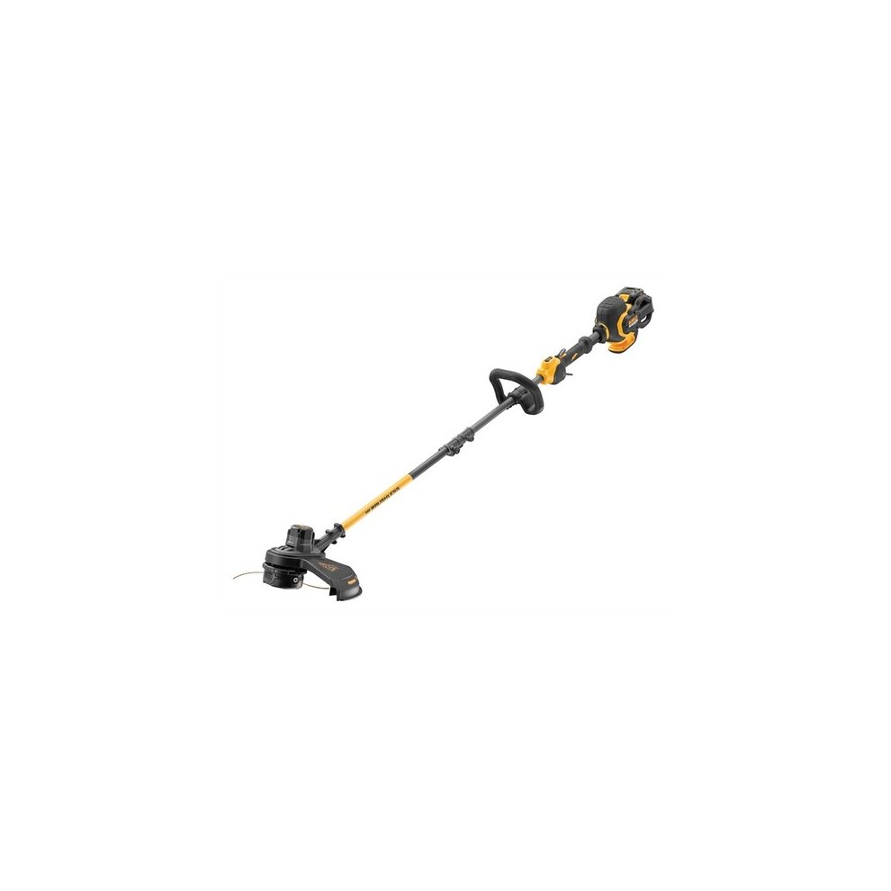 DEWALT DCM5713X1 FlexVolt XR String Trimmer in yellow and black, featuring a long shaft, adjustable handle, and a cutting head designed for efficient grass trimming.