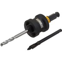 DeWalt Rapid Load Arbor with black self-feed pilot drill, compatible with 32mm-210mm hole saws.