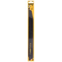 Black DeWalt S1531L reciprocating saw blade for wood, packaged in a yellow sleeve with branding and product details.
