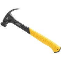 DeWalt smooth face curved claw hammer with black head and yellow ergonomic handle.