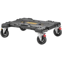 Black DeWalt TOUGHSYSTEM 2.0 DXL Dolly with four swivel wheels and yellow logo on top.