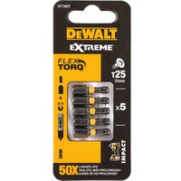 Black and yellow DeWalt Torx Extreme Impact Torsion Screwdriver Bit set with five bits in plastic packaging.