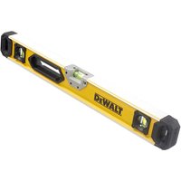 Yellow DeWalt Tough Box Beam Spirit Level with black end caps and central bubble vial.