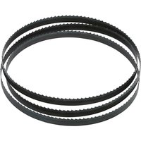 Black DeWalt wood cutting bandsaw blade for DW738/DW739, featuring sharp teeth and a circular loop design.