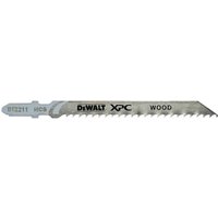 DeWalt XPC T111C bi-metal jigsaw blade with sharp teeth for wood cutting, silver with black and yellow branding.