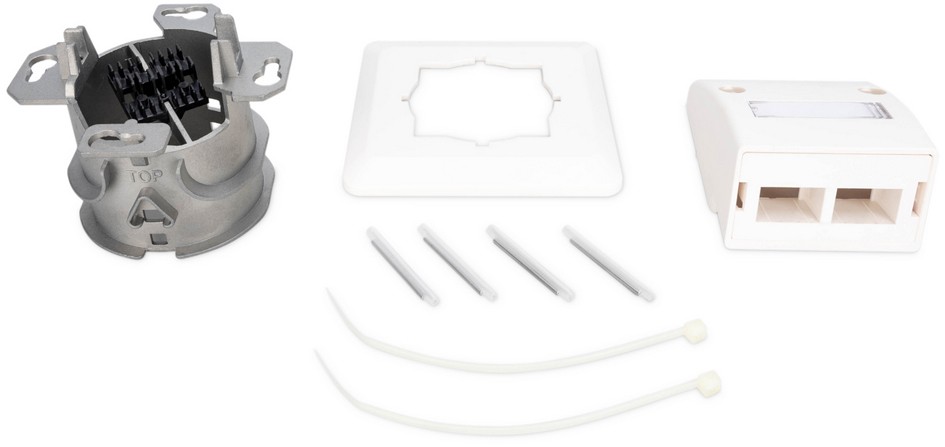 Digitus DN-93201 Fibreglass FO Cable in white, featuring 1x SC APC, SC UPC, and LC APC connectors, with a metallic connector housing and plastic mounting components.