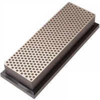 Black plastic-cased diamond whetstone with perforated silver surface, 150mm, 220 grit extra coarse.