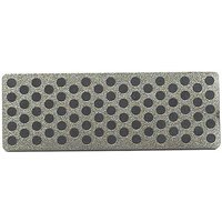 Black DMT mini whetstone, 70mm, 220 grit, extra coarse, rectangular with circular pattern.