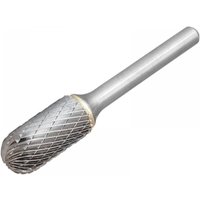 Solid carbide rotary burr by Dormer, ball-nosed cylinder shape, silver, 8x6mm, with textured cutting surface.