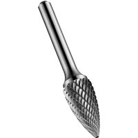 Dormer P813 bright pointed tree carbide burr with textured cutting surface and smooth shank.