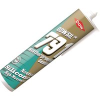 Dowsil 791 Weatherproof Silicone Sealant tube, beige label, red Dow logo, white nozzle.
