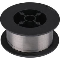 Black spool of Draper 0.8mm flux cored MIG welding wire, 450g, with metallic wire coiled around the center.