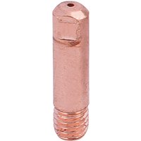 Copper-colored Draper 0.8mm MB15 MIG torch tip with threaded base, cylindrical shape, pack of 5.