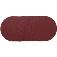 Pack of 10 Draper 125mm hook & loop sanding discs, 120 grit, dark red circular shape.