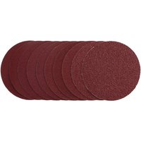Pack of 10 round red sanding discs, 125mm, hook & loop backing, assorted grits: 40, 80, 120, 240 by Draper.