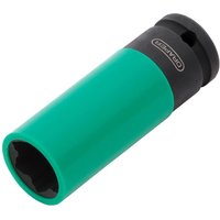 Green and black Draper 1/2" drive wheel nut socket with a cylindrical shape and branded logo.