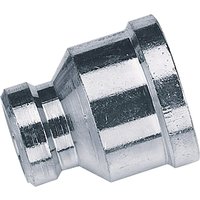 Silver Draper 1/2" to 1/4" BSP parallel reducing union with hexagonal middle section and smooth finish.