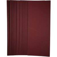 Pack of 10 maroon Draper 1/2 sanding sheets, 115 x 280mm, 240 grit, stacked neatly.