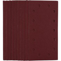 Pack of ten maroon Draper sanding sheets, 115x230mm, 120 grit, with hook and loop backing and perforated holes.