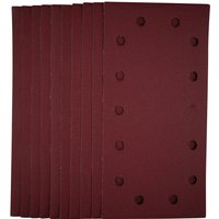 Maroon Draper sanding sheets, 115x230mm, 240 grit, hook and loop backing, pack of 10, with pre-punched holes.