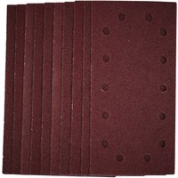 Pack of 10 maroon Draper sanding sheets, 115x230mm, 40 grit, with hook and loop backing and perforated holes.