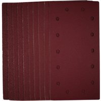 Pack of 10 maroon Draper sanding sheets, 115x230mm, with hook and loop backing, assorted grit levels.