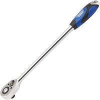 Draper 1/2'' Sq. Dr. ratchet with 48 tooth, extra long handle, quick release, and blue soft grip.