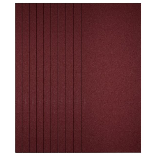 Ten maroon sanding sheets, each measuring 93 x 230mm with a 240 grit, neatly stacked, showcasing a smooth, textured surface suitable for various sanding tasks.