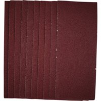 Pack of 10 Draper 1/3 sanding sheets, 93x230mm, 40 grit, dark red-brown color, rectangular shape.
