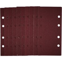 Pack of 10 maroon Draper sanding sheets, 93x190mm, 80 grit, with hook and loop backing and side holes for attachment.
